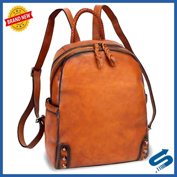 Genuine Leather Backpack Purse Vintage Rucksack Daypack Handmade Cowhide main image 7